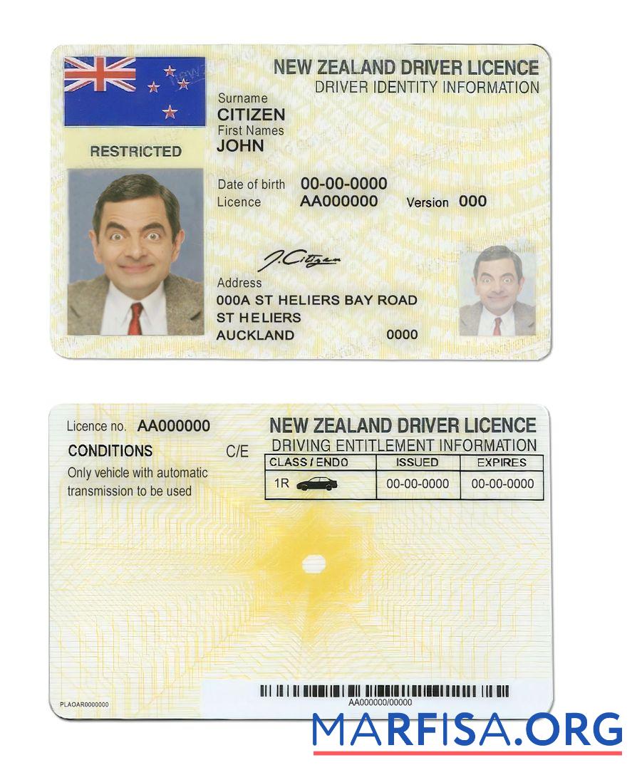 Downloadable New Zealand driving license real example
